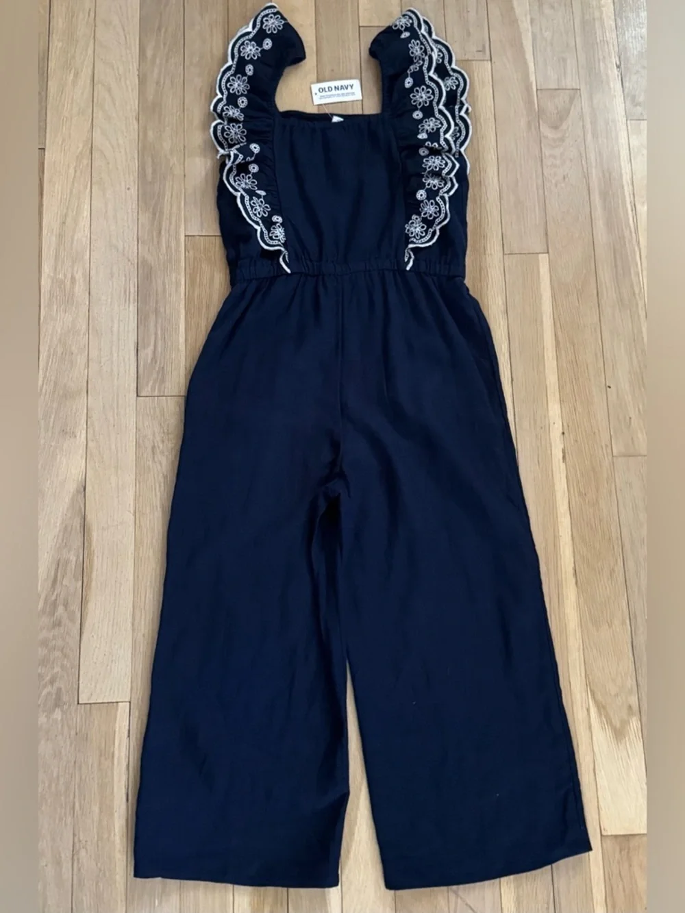 Old Navy Girls M(8y) Sleeveless Linen Blend Ruffle Embroidered Trim Jumpsuit